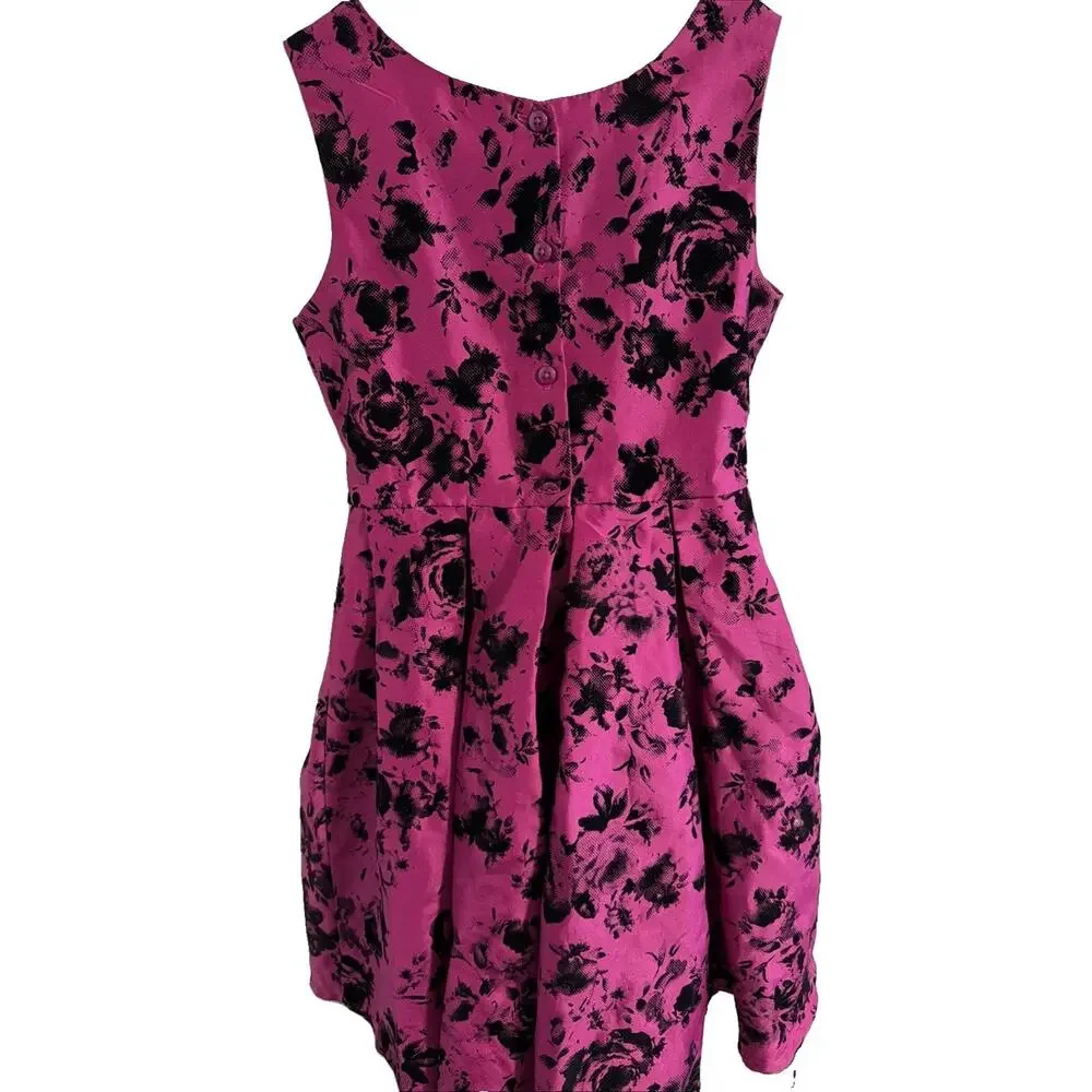 Jona Michelle Girls Hot Pink Black Velvet Flocked Floral Dress Size 12 Party